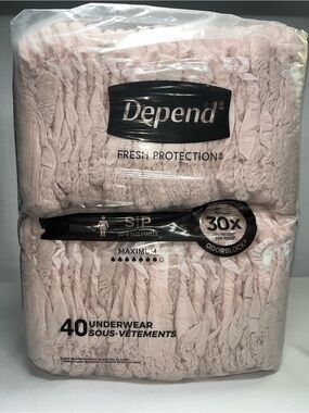 Depend Fresh Protection Women Underwear Sz Small 0-8, 40 Count 30x Absorb Sealed